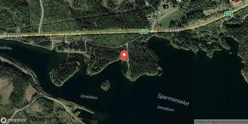 Satellitbild över Slussfors badplats i Storuman