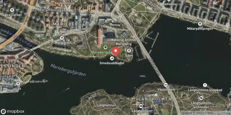 Satellitbild över Smedsuddsbadet Ö i Stockholm