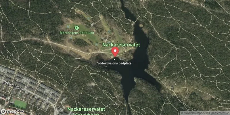 Satellitbild över Söderbysjöns badplats i Nacka
