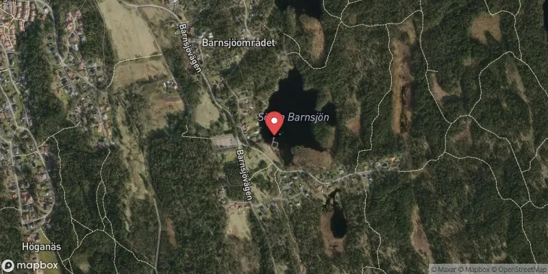 Satellitbild över Södra Barnsjöns badplats i Mölndal