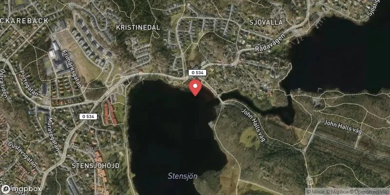 Satellitbild över Stensjön, John Halls vägs badplats i Mölndal