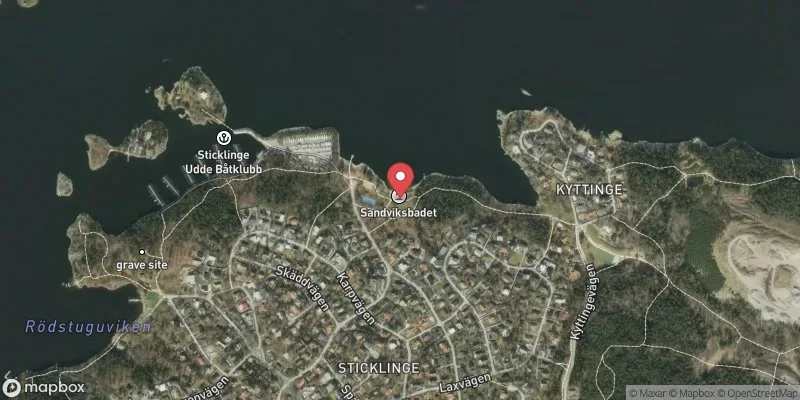 Satellitbild över Sticklinge udde, Sandviksbadet i Lidingö