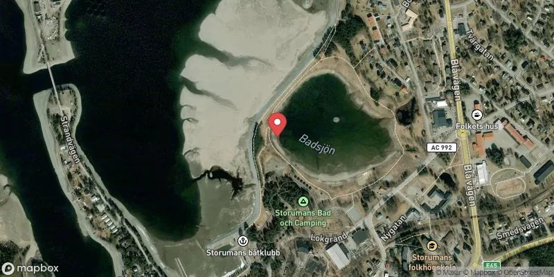 Satellitbild över Storuman, Badsjön (badbryggan) i Storuman