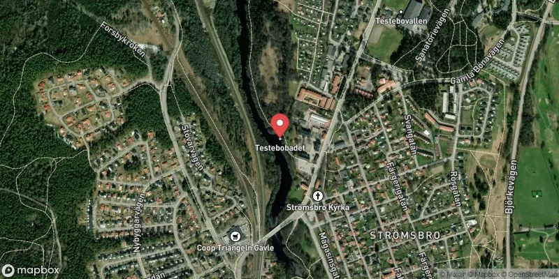 Satellitbild över Testeboån, Strömsbrobadet i Gävle
