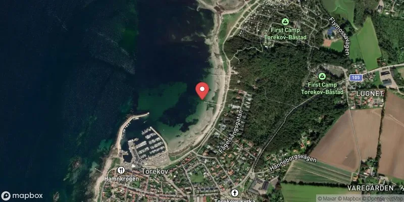 Satellitbild över Torekovs strand i Båstad