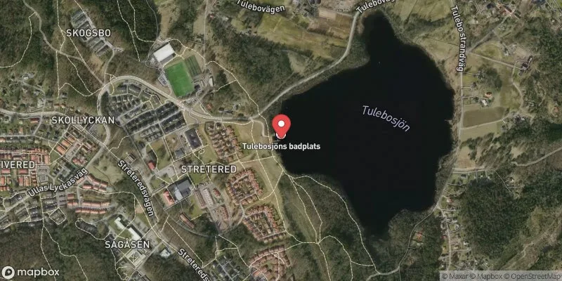 Satellitbild över Tulebosjöns badplats i Mölndal