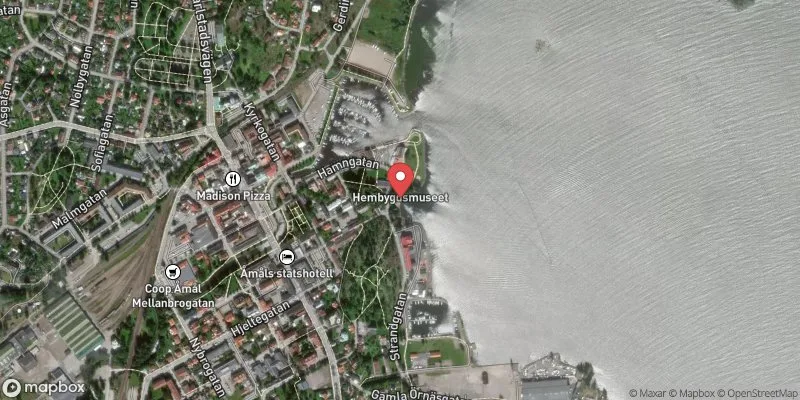 Satellitbild över Vänern vid Kulturmagasinet (Gamla kyrkan) i Åmål