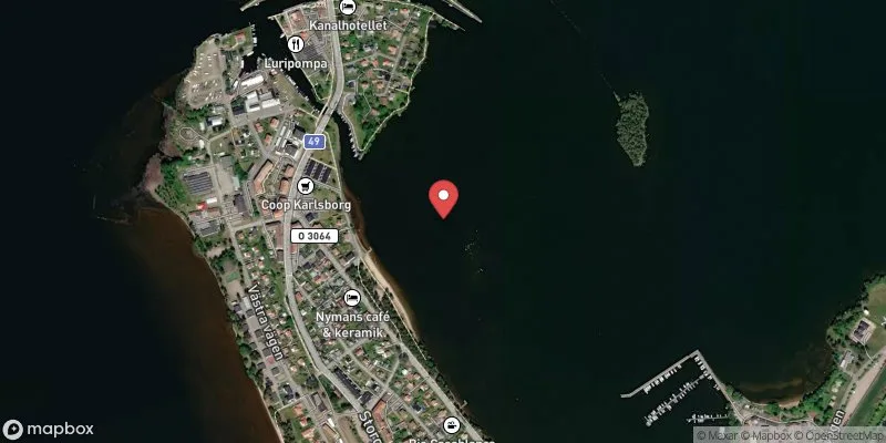 Satellitbild över Vättern, Pingstkyrkan i Karlsborg