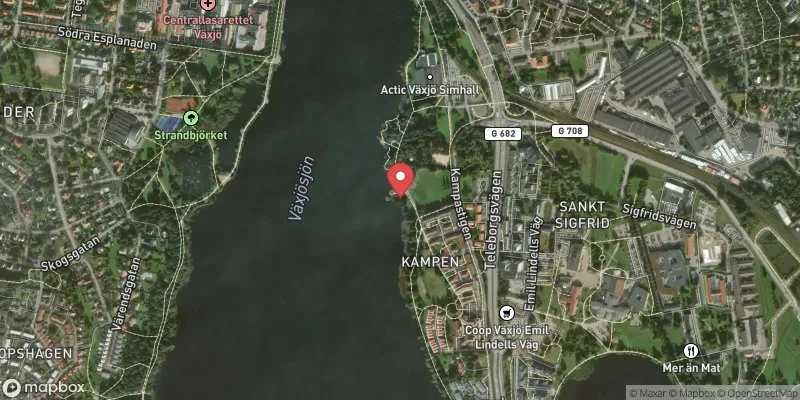 Satellitbild över Växjösjön Kampen i Växjö