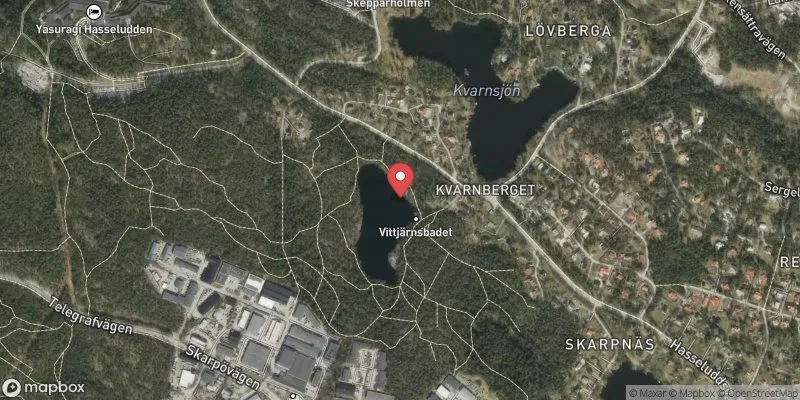 Satellitbild över Vittjärnsbadet i Nacka